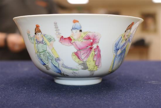 A Chinese famille rose bowl, Qianlong mark but early 20th century diameter 17.5cm, wood stand